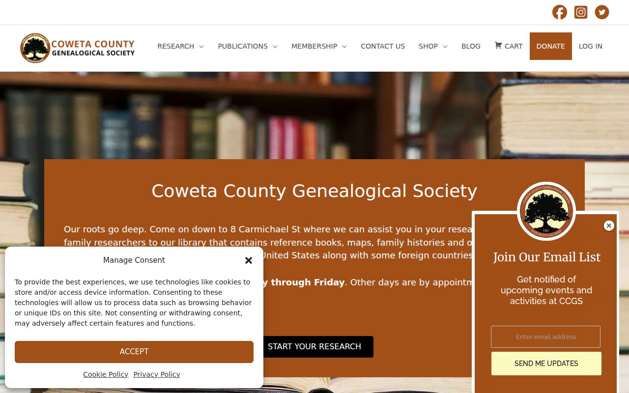 Coweta County Genealogical Society library serving Newnan directory research