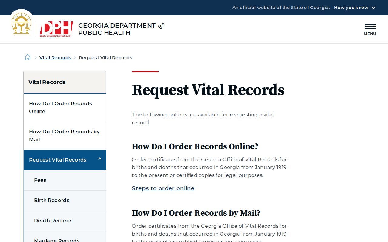 Georgia vital record request methods used to confirm Newnan directory research